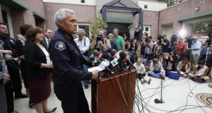 South Pasadena Chief of Police Miller speaks at a news conference held to discuss the arrests of two South Pasadena High School students suspected of plotting to kill teachers and students on campus, in South Pasadena