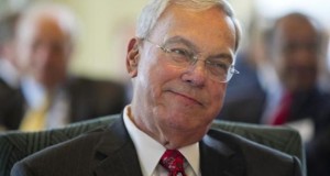 Menino smiles at the Boston College Chief Executives' Club of Boston luncheon