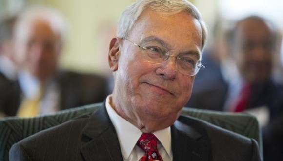 Menino smiles at the Boston College Chief Executives' Club of Boston luncheon