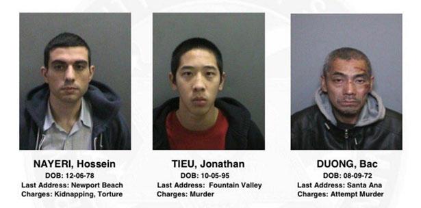 Los reclusos son Jonathan Tieu, de 20 años; Hossein Nayeri, de 37 años; y Bac Duong de 43 años.