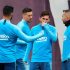 Los jugadores del FC Barcelona, Luis Suarez (i), Leo Messi (c) y Jordi Alba (d), durante en el entrenamiento realizado por la plantilla azulgrana esta tarde en la Ciudad Deportiva Joan Gamper, de cara al partido de la Liga que jugarán mañana frente al Atlético de Madrid. EFE