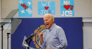 El candidato presidencial demócrata de los EE. UU. y exvicepresidente Joe Biden habla en una parada de campaña en Manchester, New Hampshire, 13 de mayo de 2019.