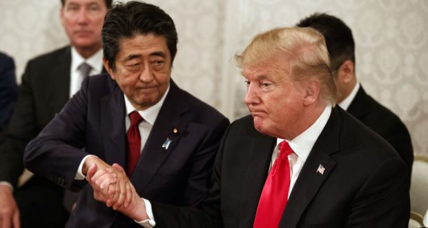 El primer ministro de Japón, Shinzo Abe, y el presidente Donald Trump, ofrecieron una conferencia de prensa el lunes 27 de mayo de 2019 en Tokio.