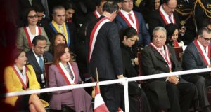 La vicepresidenta Mercedes Araoz estuvo visiblemente incómoda con el mandatario. (Foto: Alonso Chero/ El Comercio)