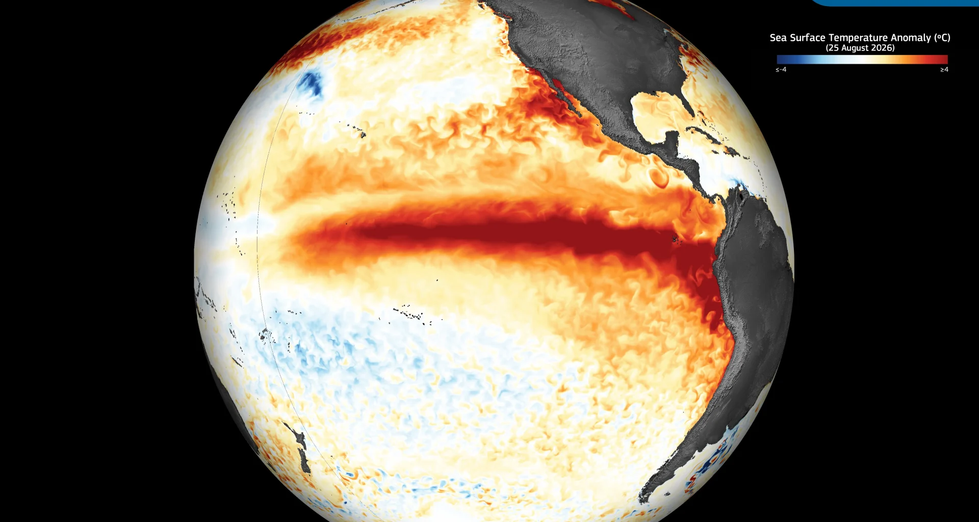 Anomalías de temperatura del océano Pacífico asociadas a El Niño en agosto de 2026